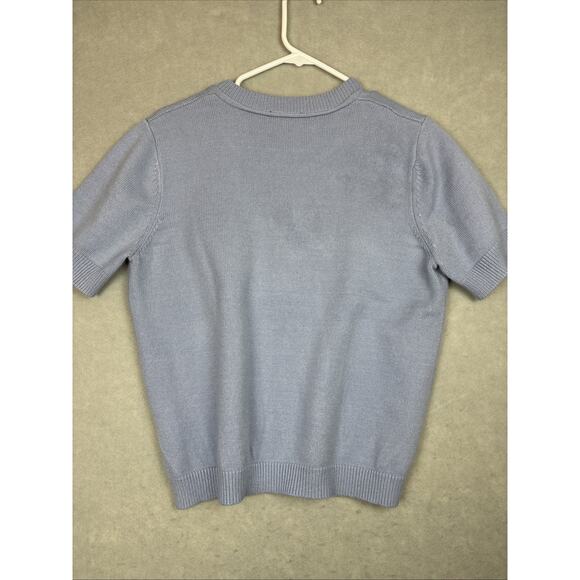 Böhme Sweater Women L Blue Pullover Buttons‎ Short Sleeve Knit Soft Puff Sleeve - Picture 8 of 8
